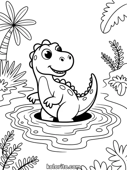 Dinosaurus in de teerput kleurplaat: een dinosaurus zit vast in een kleverige teerput