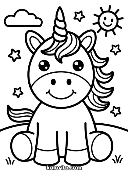 Makkelijke unicorn kleurplaat: eenvoudige unicorn met dikke lijnen voor jonge kinderen