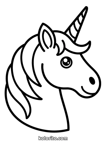 Unicorn hoofd kleurplaat: unicorn hoofd van opzij, eenvoudig getekend