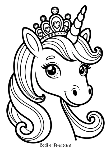 Unicorn met kroon kleurplaat: koninklijk unicorn met een kroon op