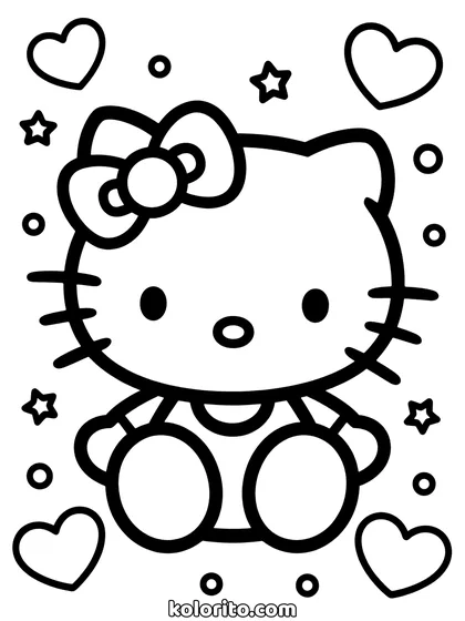Baby Hello Kitty coloring page: sitting among small hearts and stars