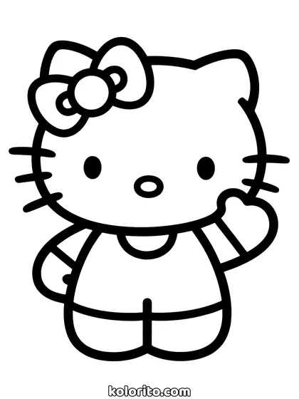 Hello Kitty coloring page: standing with one paw raised in a wave