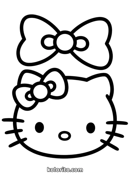 Hello Kitty coloring page: a portrait with an oversized bow on the ear