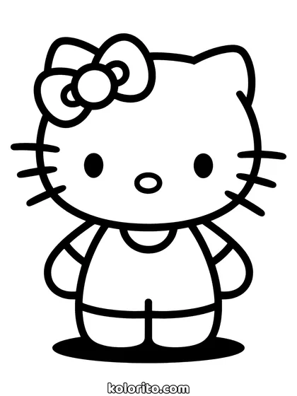 Simple Hello Kitty coloring page: the full figure standing on an empty background