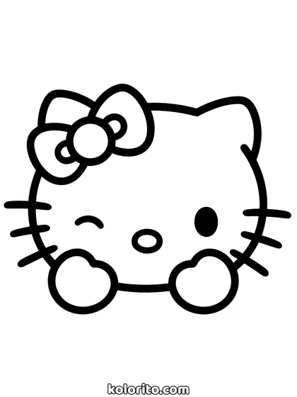 Winking Hello Kitty coloring page: the face with one eye closed